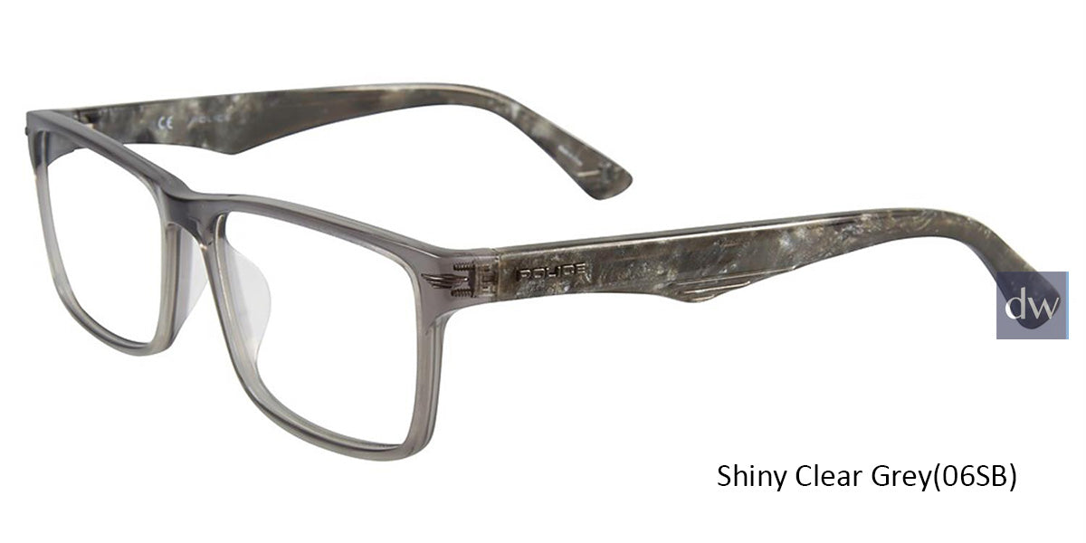 Shiny Clear Grey (06SB) Police VPL391 Eyeglasses.