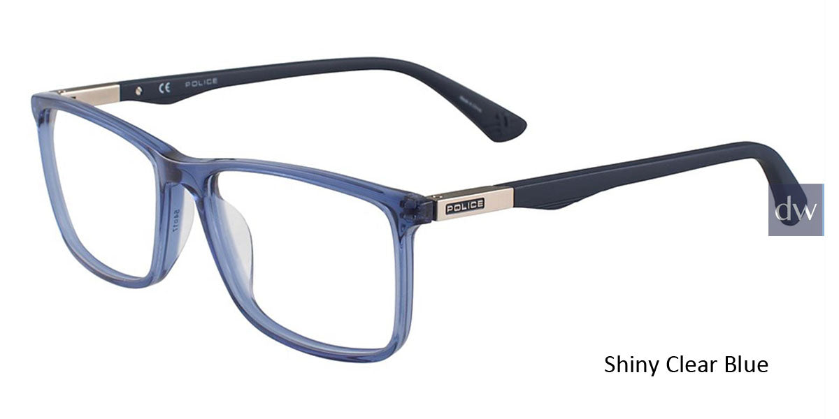 Shiny Clear Blue Police VPL393 Eyeglasses.