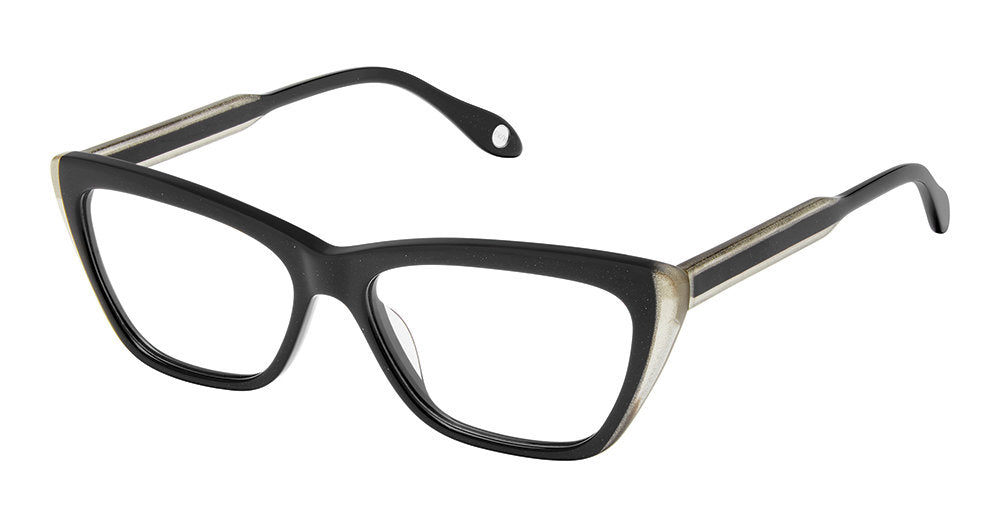 FYSH F-3772 Cat Eye Eyeglasses in Black Champagne Shimmer — women's full acetate frame with shimmer finish