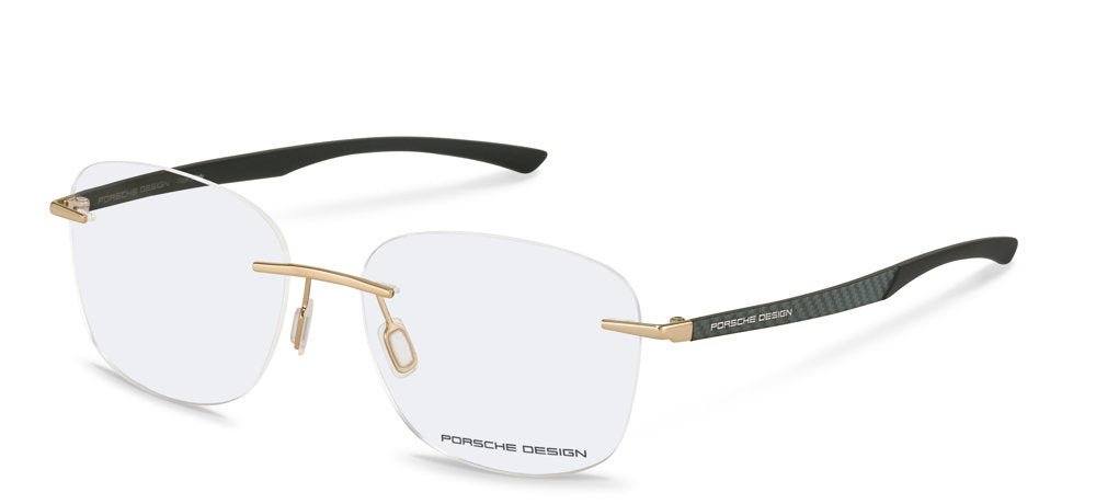 Black Gold:
Porsche Design P8774 Eyeglasses in Black Gold — men's rimless hinge-free frame
