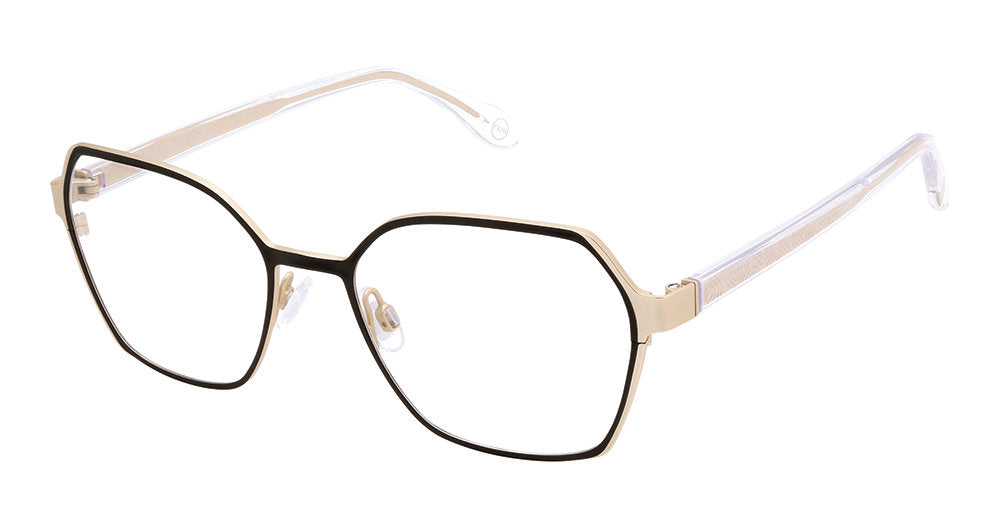 FYSH F-3752 Geometric Eyeglasses in Black Gold — women's stainless steel combination frame with acetate temples