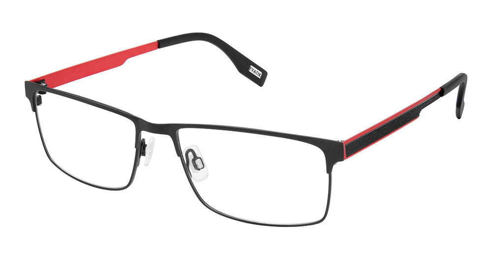 Black Red:
EVATIK E-9286 Rectangle Eyeglasses in Black Red — men's featherlight stainless steel frame