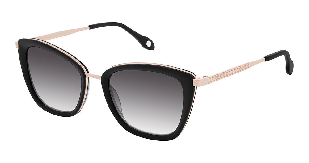 FYSH F-2137 Modified Cat Eye Sunglasses in Black Rose Gold — women's full acetate combination frame with stainless steel temples