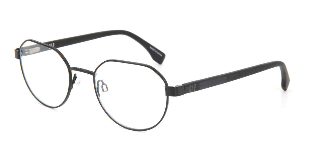Gap VGP030 men's modified-rounded metal eyeglasses in Black Silver with a full rim and adjustable nose pads.