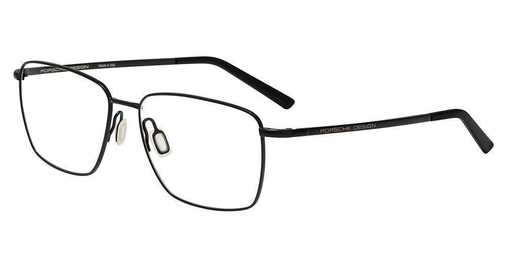 Porsche Design P81001 men's square full-rim eyeglasses in Black, with fine black rims, slim temples and separate nose pads.