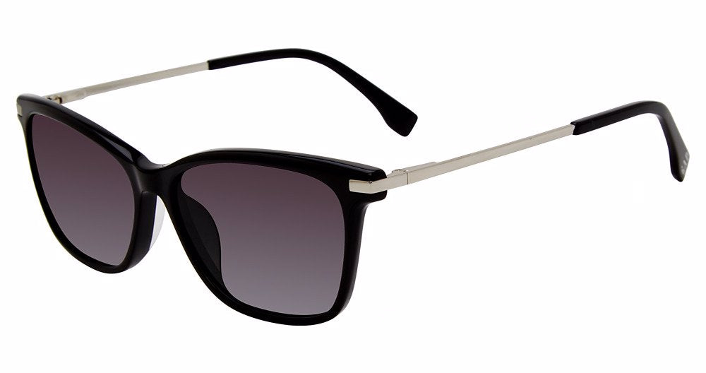 Gap SGP019 women's square plastic sunglasses in Black with a full-rim front, silver-tone temples, and dark gradient lenses.
