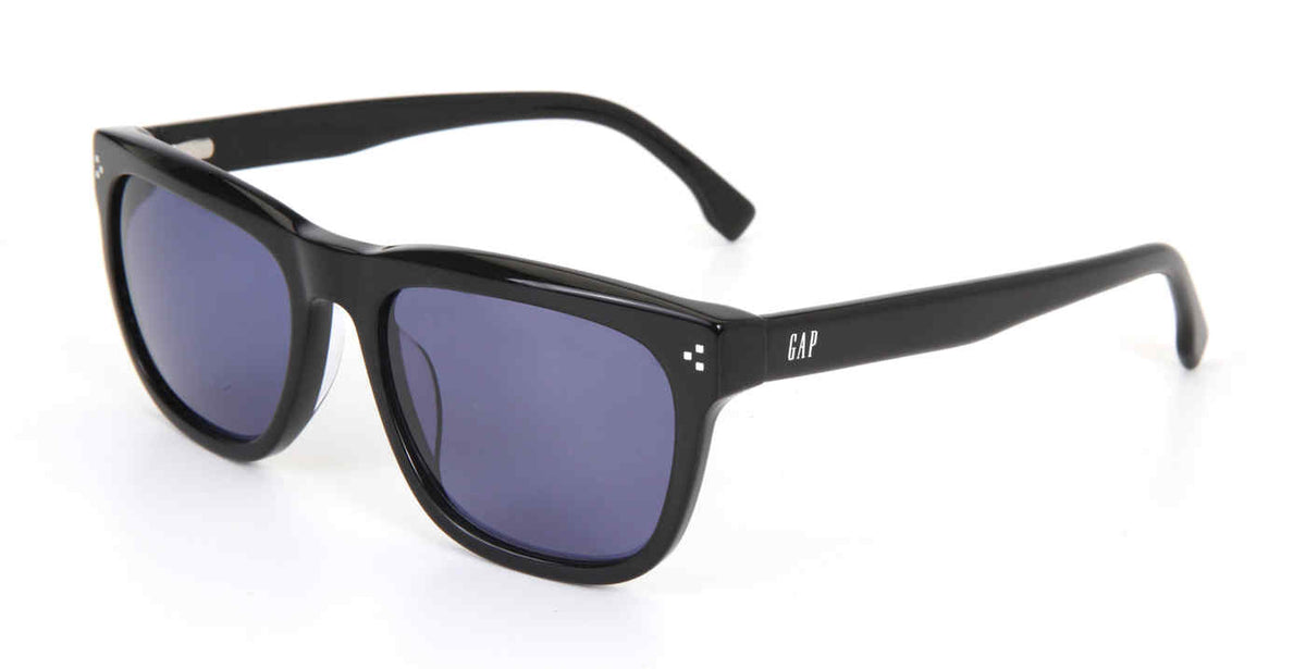 Gap SGP023 men's rectangular plastic sunglasses in Black with a full rim and blue-toned lenses.⠋
