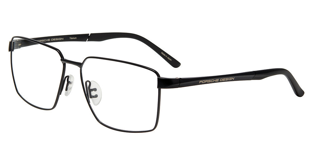Porsche Design P81004 men's square full-rim eyeglasses in Black, with fine black rims, branded temples and separate nose pads.