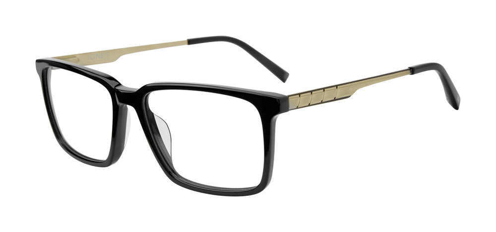 Jones New York VJOM558 Rectangle Eyeglasses in Black — men's acetate front metal temple frame