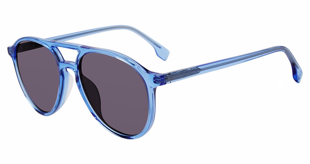 Gap SGP018 unisex modified-rounded plastic sunglasses in Blue with a translucent full rim, double bridge, and dark lenses.⠋