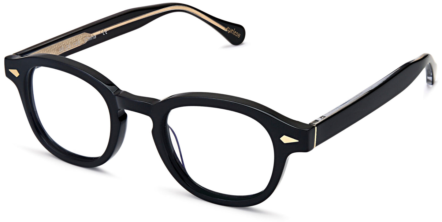 Capri EYELEOS ES SIMON Rounded Square Eyeglasses in Black Gold — unisex full acetate frame