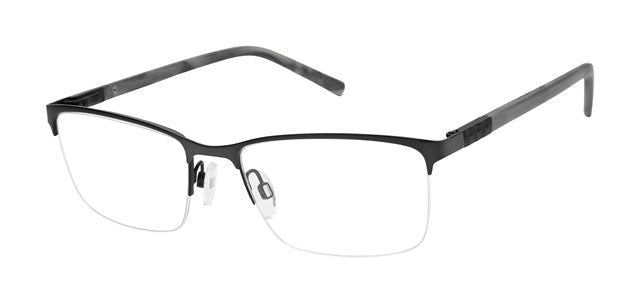 Geoffrey Beene G483 Soft Rectangle Semi-Rimless Eyeglasses in Dark Gunmetal — men's stainless steel & acetate frame