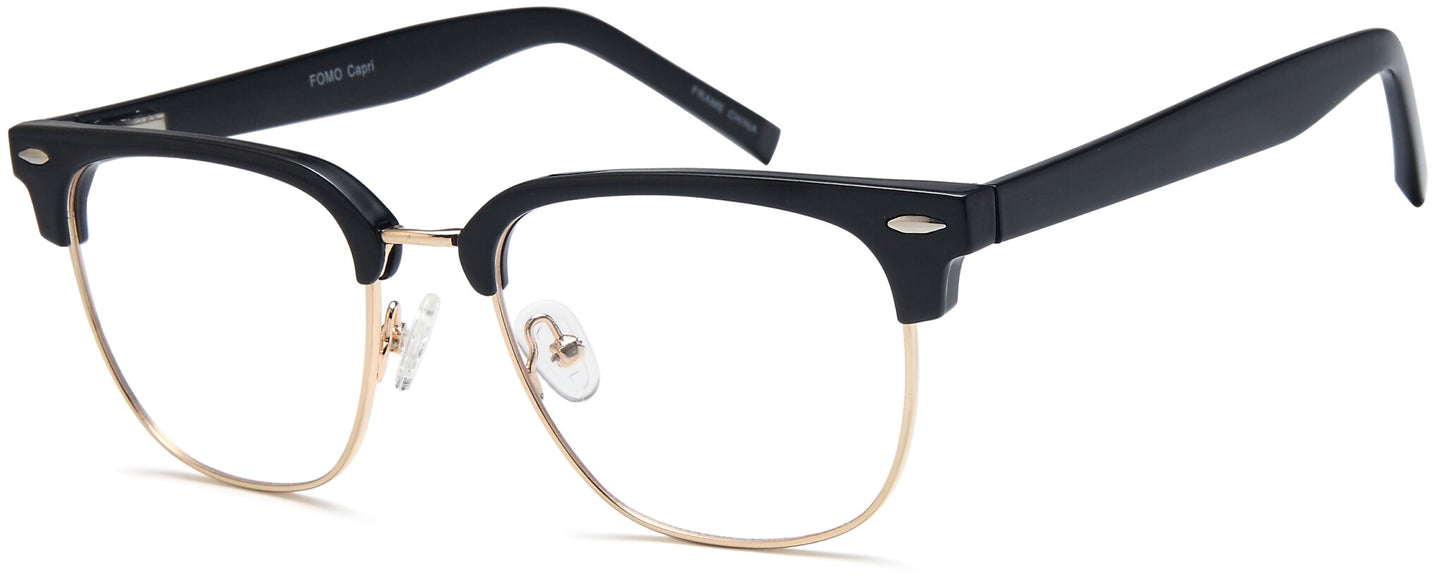 Capri Millennial FOMO Browline Eyeglasses in Black Gold — unisex metal acetate frame