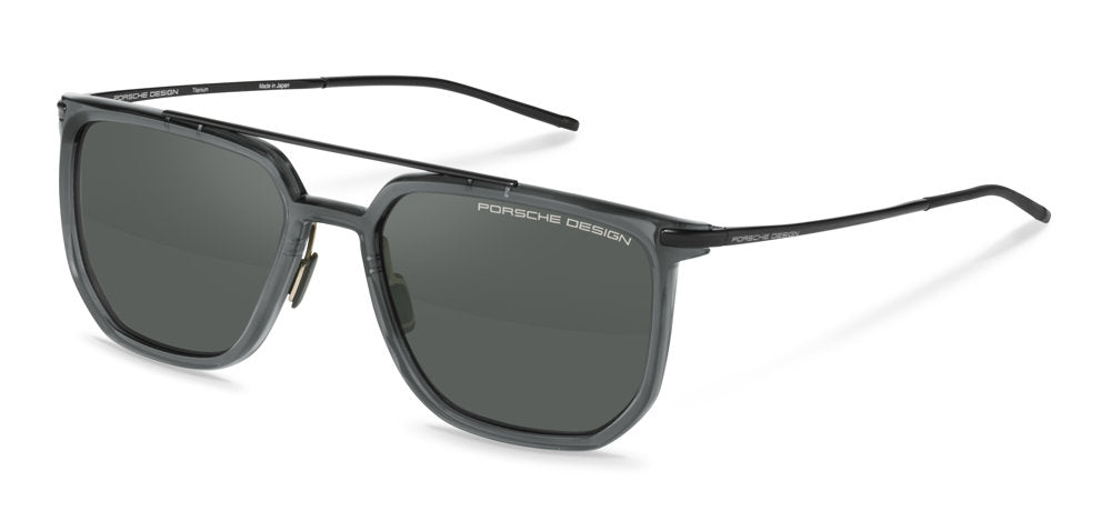 Porsche Design P8992 men's full-rim navigator sunglasses in Grey W Smoke, with a translucent gray front, gray lenses, a double bridge and dark temples.