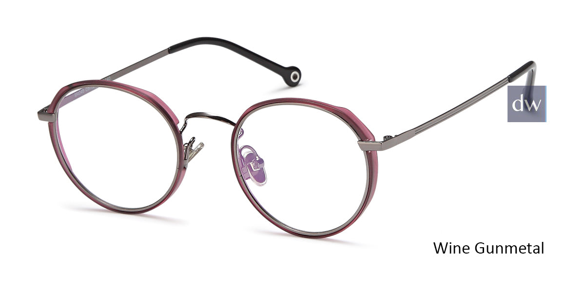 Wine Gunmetal Capri Menizzi M4046 Eyeglasses - Teenager.