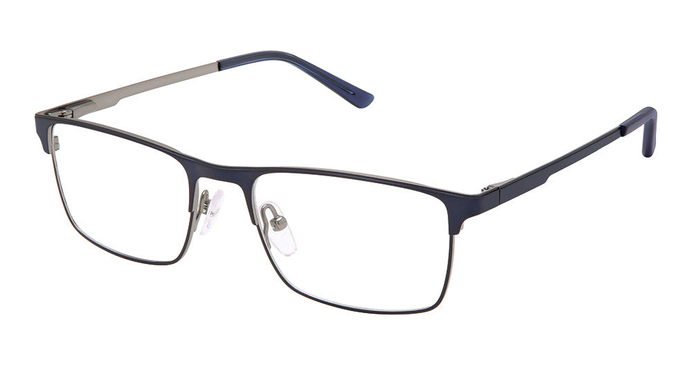 Navy Grey: Superflex Titan SF-1183T Rectangle Eyeglasses in Navy Grey — men's full-rim titanium frame