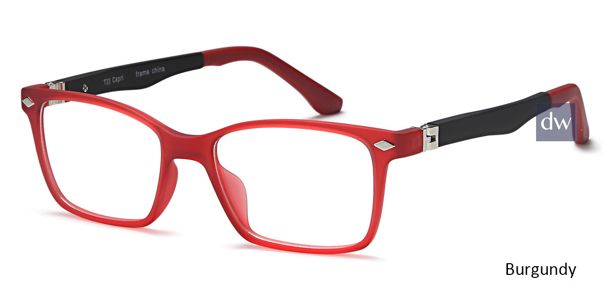 Burgundy Capri Trendy T33 Eyeglasses - Teenager