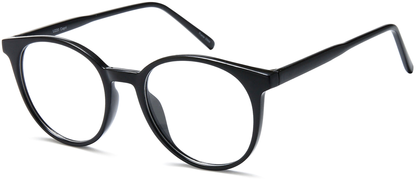 Capri 4U U 220 Round Eyeglasses in Black — unisex full acetate frame