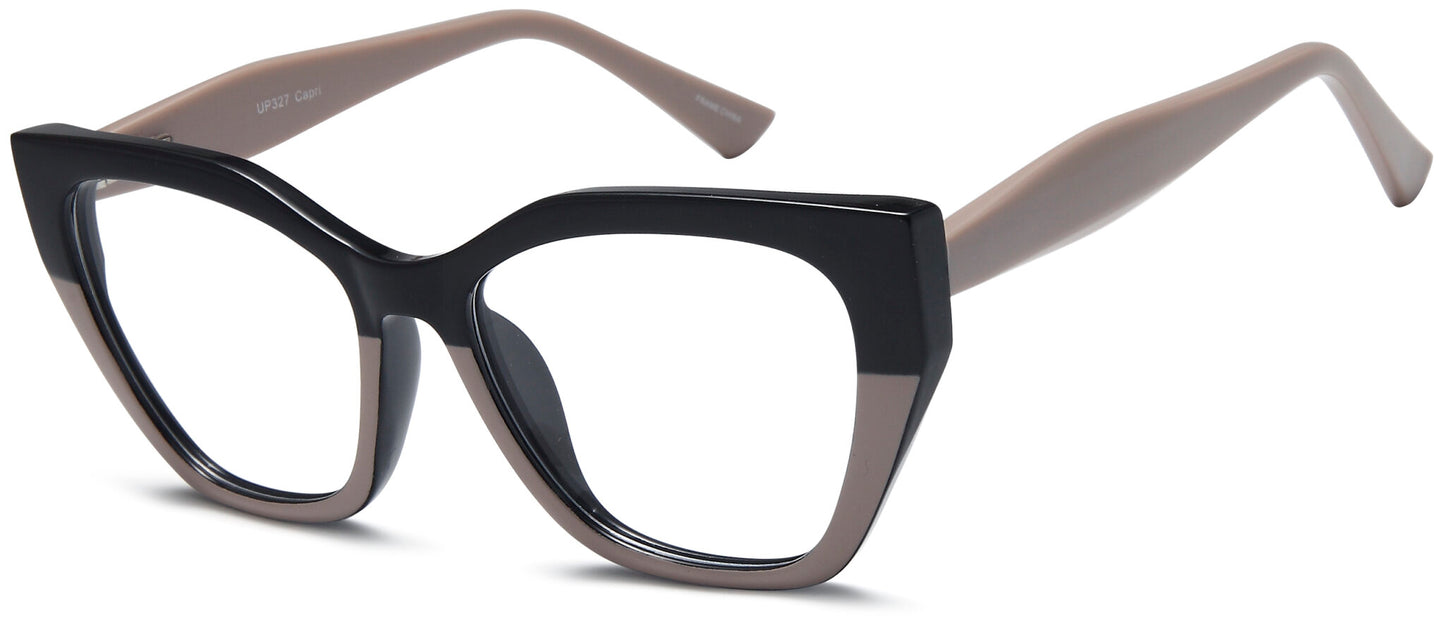 Capri 4U UP 327 Cat Eye Eyeglasses in Black Tan — women's full acetate frame