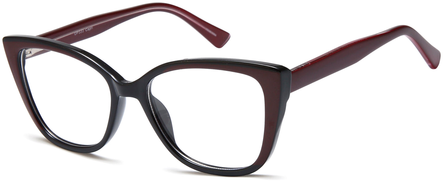 Capri 4U UP 333 Cat Eye Eyeglasses in Black Burgundy — women's full acetate frame