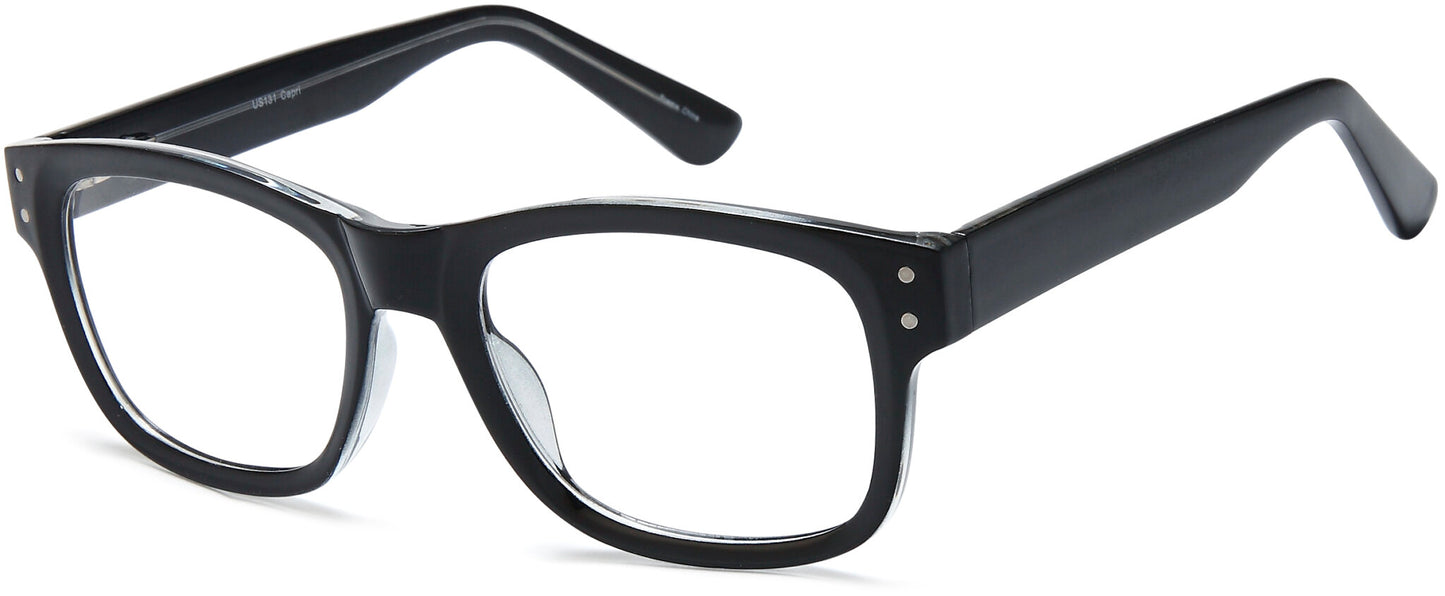 Capri 4U US131 Rectangle Eyeglasses in Black — unisex full acetate frame
