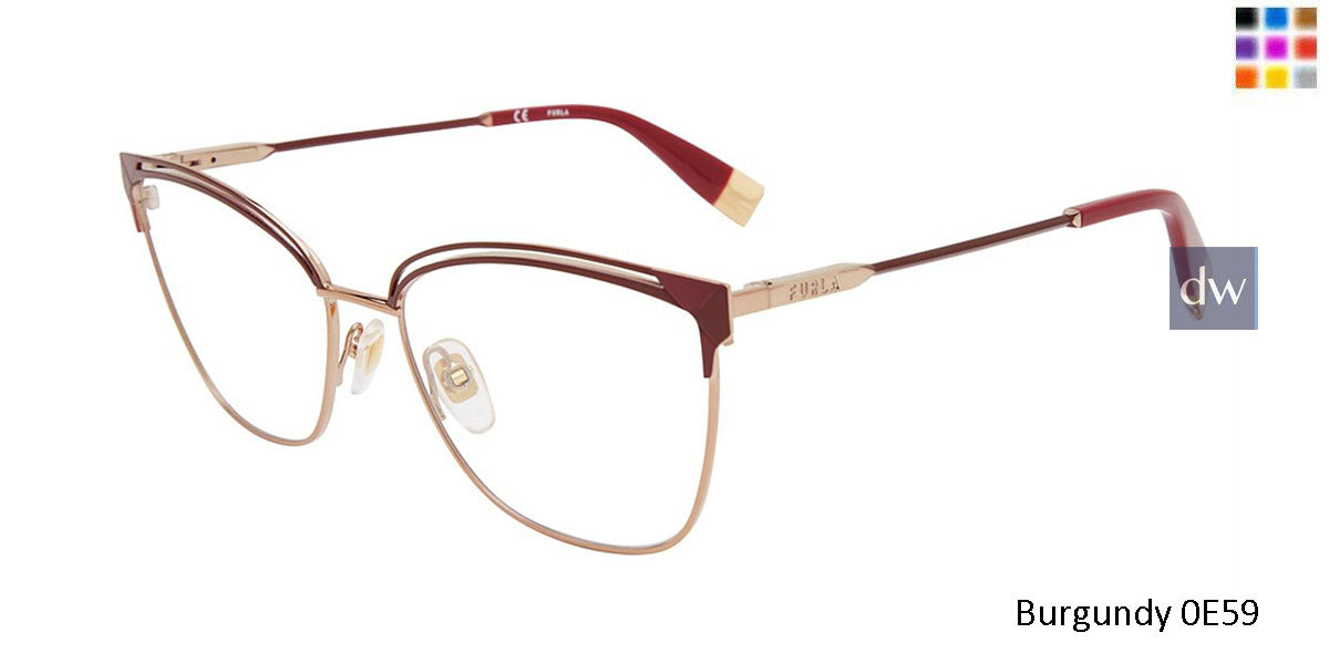 Burgundy 0E59 Furla VFU396 Eyeglasses.