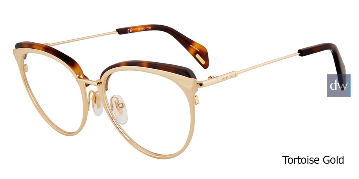 Tortoise Gold Police VPL734 Eyeglasses.