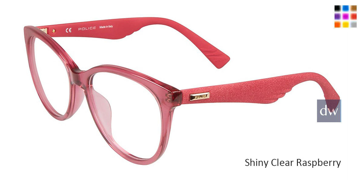 Shiny Clear Raspberry Police VPL413 Eyeglasses.