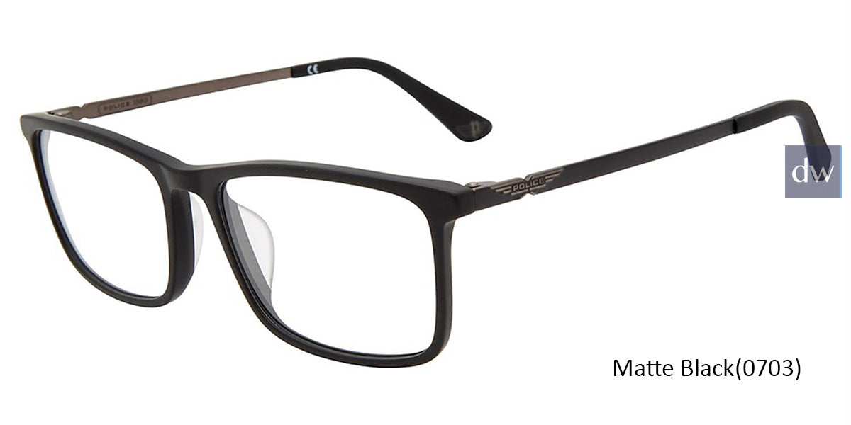Matte Black (0703) Police VPLB75 Eyeglasses.