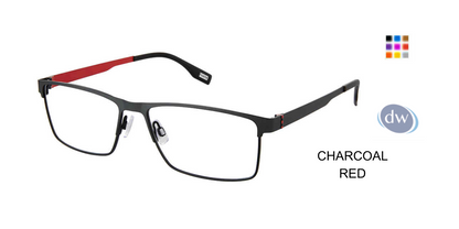 EVATIK E-9249 Eyeglasses Charcoal Red