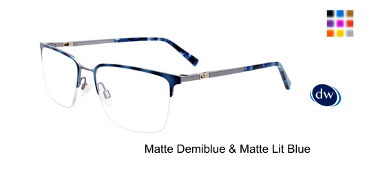 Matte Demiblue & Matte Lit Blue (frame):
TWIST & CLIP CT274 Rectangle Semi-Rimless Eyeglasses in Matte Demiblue & Matte Lit Blue — men's metal frame, turboflex hinge
