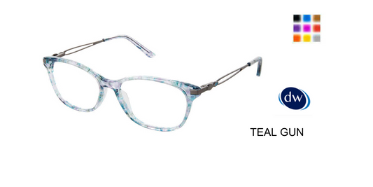 Superflex Titan SF-1154T Soft Rectangle Eyeglasses in Teal Gunmetal — women's acetate frame with titanium temples
