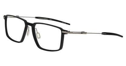 Porsche Design P81006 men's square full-rim eyeglasses in Black Dark Grey, with a black front, silver-tone temples, dark tips and separate nose pads.

