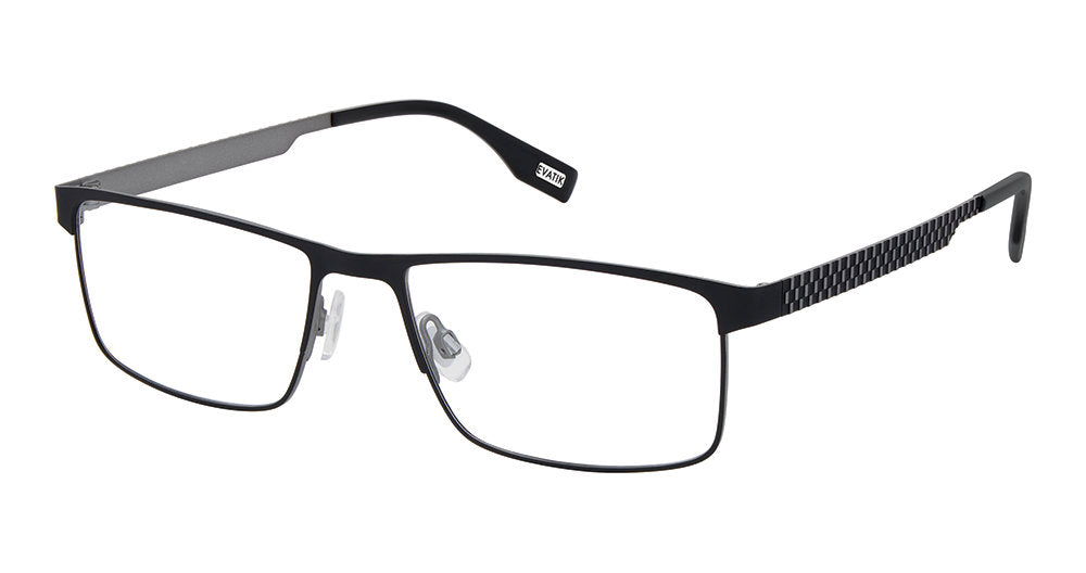 Black Grey:
EVATIK E-9309 Modified Square Eyeglasses in Black Grey — men's full stainless steel frame, single bridge, prescription-ready

