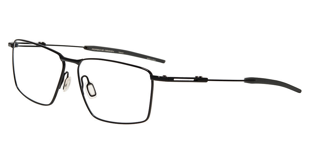 Porsche Design P81007 men's square full-rim eyeglasses in Black Grey, with thin black rims, slim black temples and gray curved tips.

