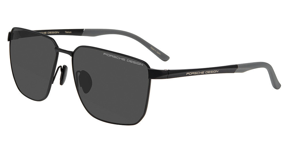 Porsche Design P86004 men's full-rim square titanium sunglasses in Black Grey, with dark gray lenses and gray temple tips.

