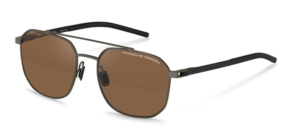 Porsche Design P8988 men's full-rim navigator sunglasses in Black W Brown, with brown lenses, a double bridge and dark temples.

