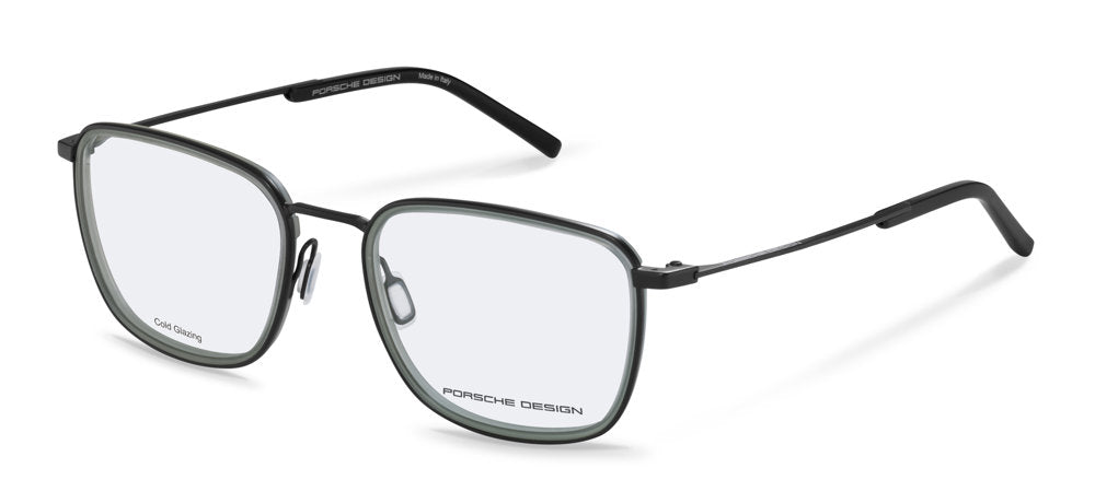Porsche Design P8789 men's square full-rim eyeglasses in Black W Grey, with gray rim accents, slim dark temples and separate nose pads.

