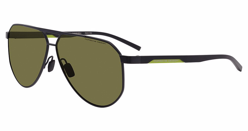 Porsche Design P8983 men's aviator sunglasses in Black With Green Pol, with olive-green lenses, a double bridge and slim black temples.

