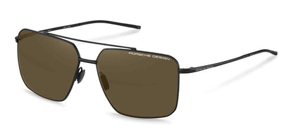 Porsche Design P8936 men's square sunglasses in Black with slim dark rims, a double bridge and brown-toned lenses.

