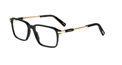 Chopard VCH426 men's square full-rim eyeglasses in Black with textured gold-tone temple detailing.