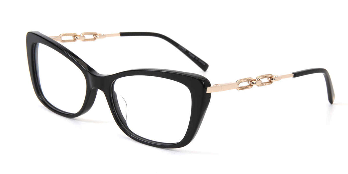 Jones New York VJON795 Cat Eye Eyeglasses in Black — women's full acetate front with metal temples
