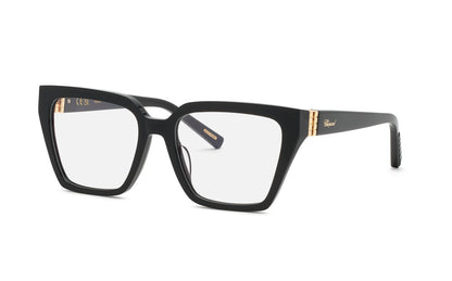 Chopard VCH419M women's square full-rim eyeglasses in Black with gold-tone temple accents.