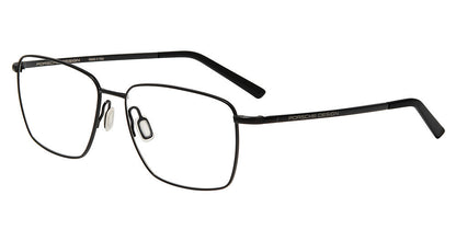 Porsche Design P81001 men's square full-rim eyeglasses in Black, with fine black rims, slim temples and separate nose pads.

