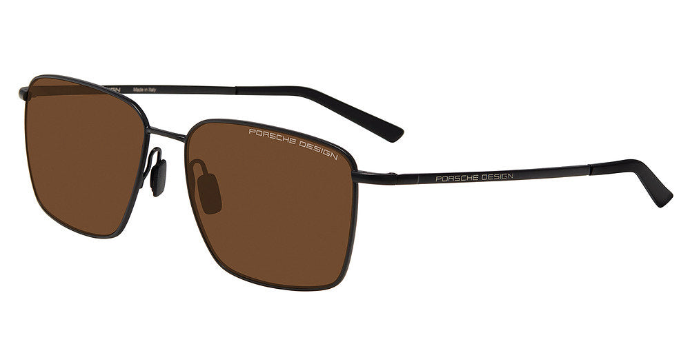 Porsche Design P86001 men's full-rim square sunglasses in Black, with brown lenses and slim black branded temples.


