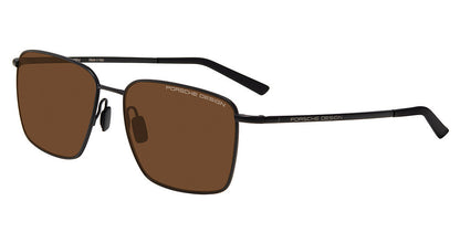 Porsche Design P86001 men's full-rim square sunglasses in Black, with brown lenses and slim black branded temples.


