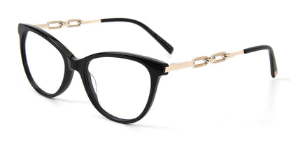 Jones New York VJOP254 Cat Eye Eyeglasses in Black — women's full-rim acetate front with metal temples
