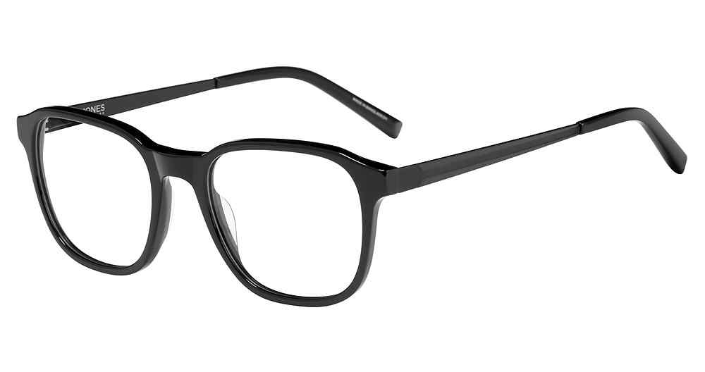 Jones New York VJOM545 Square Eyeglasses in Black — men's full-rim plastic frame with single bridge
