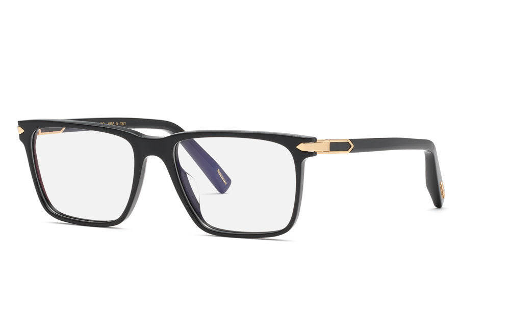 Chopard VCH409 men's square full-rim eyeglasses in Black with gold-tone temple accents.⠋

