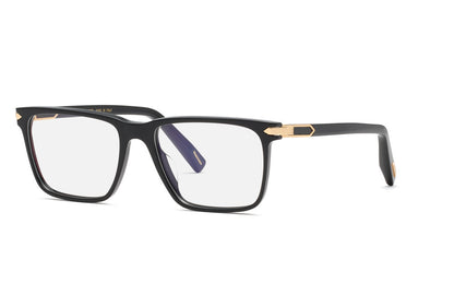 Chopard VCH409 men's square full-rim eyeglasses in Black with gold-tone temple accents.⠋

